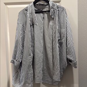 Zara grey and white striped button down blouse